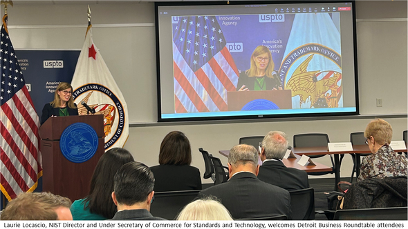 NIST Director Laurie Locascio provides opening remarks at Detroit Business Roundable in September 2023