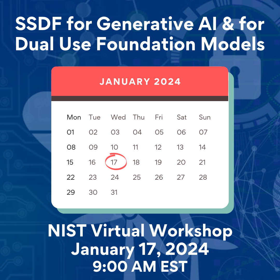 Calendar with January 17th circled for NIST Virtual Workshop on Secure Software Development Framework