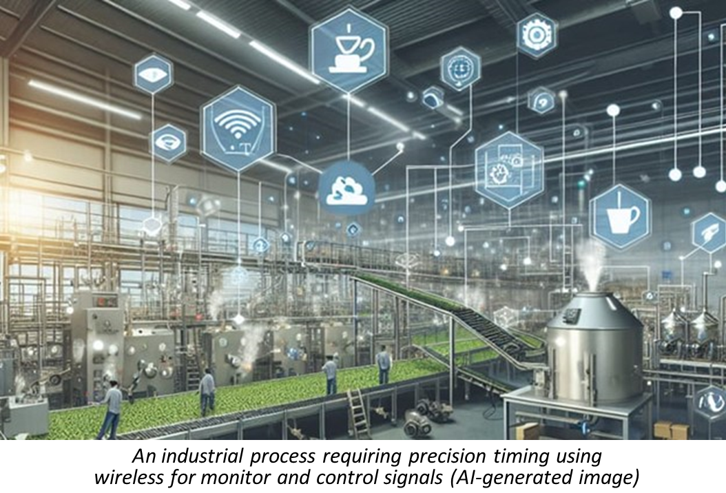 An industrial process requiring precision timing using wireless for monitor and control signals (AI-generated image)