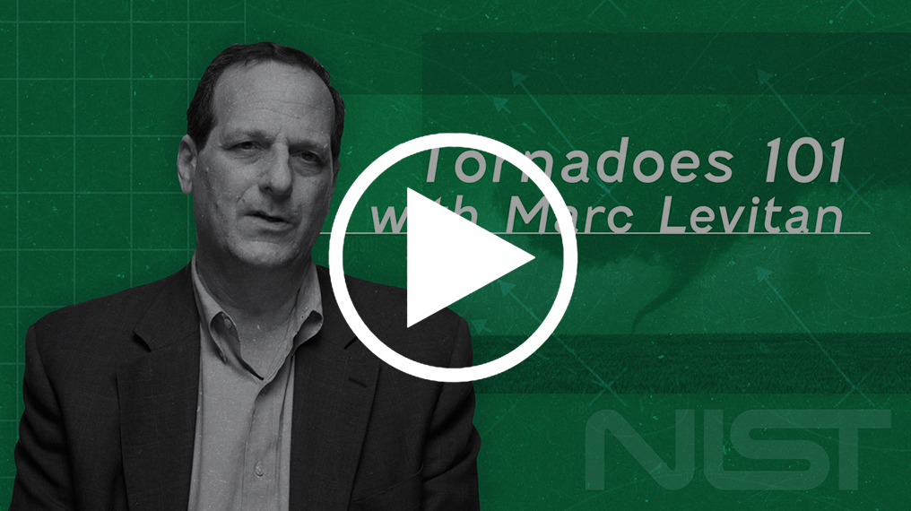 Video title screen reads "Tornadoes 101 with Marc Levitan" and shows Levitan on a green background.