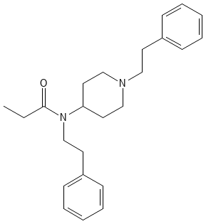 Structure of N-(1-Phenethyl-4-piperidyl)-N-phenethylpropanamide.