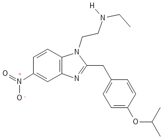 Chemical structure for N-desethyl Isotonitazene.