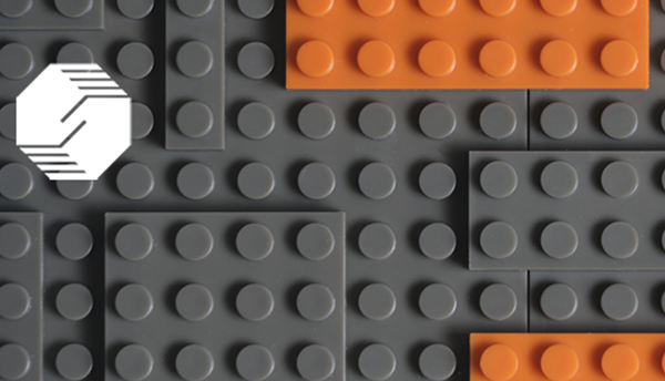 Gray and orange Legos seen from above with the MEP logo