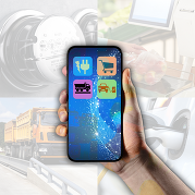 hand holding a cellphone showing four different apps