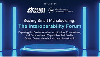 Graphic for CESMII’s event, “Scaling Smart Manufacturing: The Interoperability Forum”