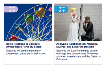 Screenshot of Statistics in Schools activities focusing on elementary school math skills.
