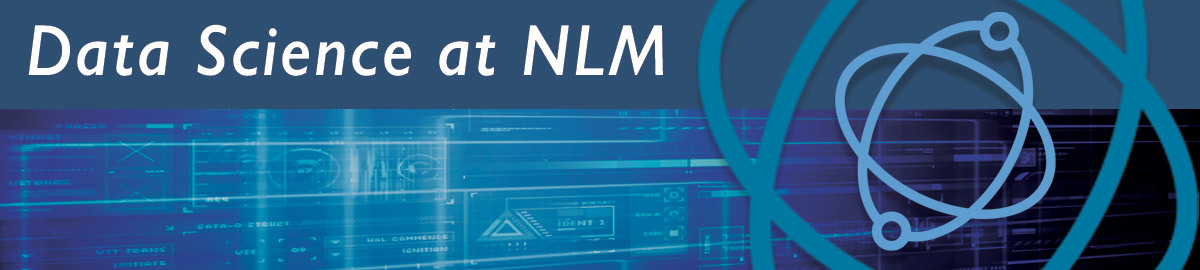Data Science at NLM with stylized data graphic on right.