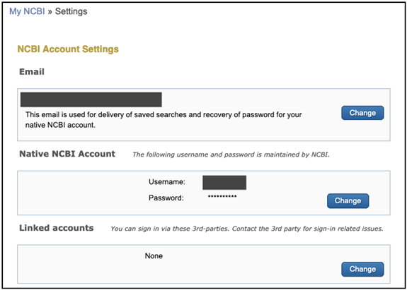 Screenshot of NCBI Login Page