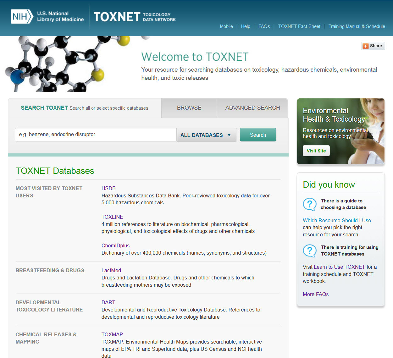 National Library of Medicine TOXNET
