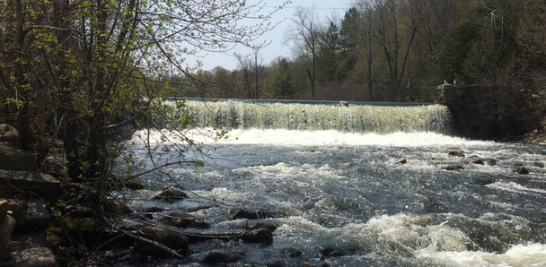 The Gardiner Paperboard Dam on Cobboseecontee Stream blocking access to upstream habitat for over 3 million sea-run fish.