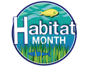 Decorative figure with illustrations of fish and sea grass. "Habitat Month"