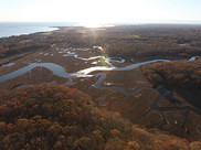 An aerial view of the Stewart B. McKinney National Wildlife Refuge's salt marsh and forest habitat.