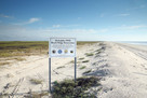 A sign in front of McFadden Beach and dune restoration project highlights all the partners involved.