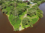 Aerial photo of a habitat restoration project site on the Buffalo River