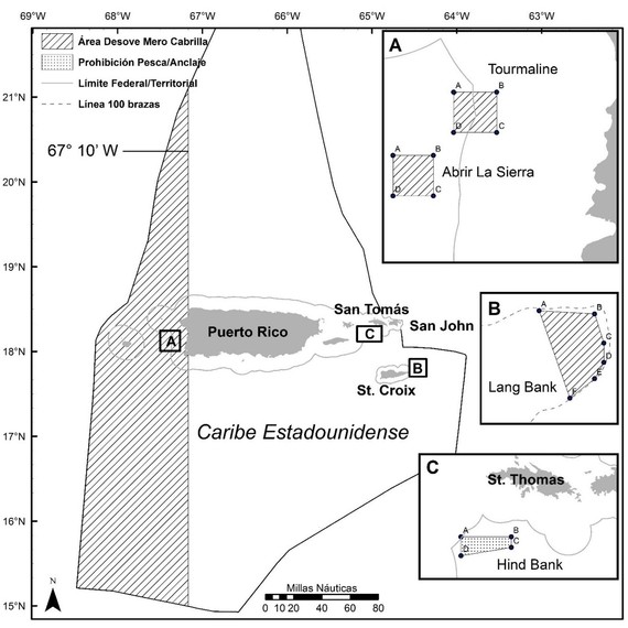 Location of seasonal and areal closures for red hind grouper in Puerto Rico and the U.S. Virgin Islands