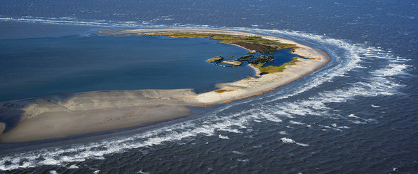 Aerial view of the North Breton Island restoration project area that will add 400 acres of barrier island wildlife habitat.
