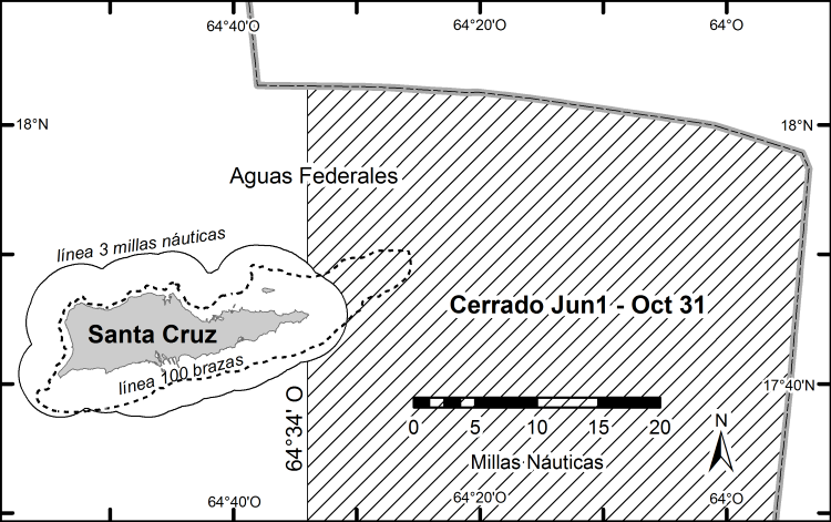 Queen conch seasonal closure area in federal waters east of St. Croix, U.S. Virgin Islands