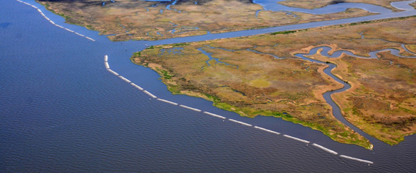 Aerial view of living shorelines in Mississippi