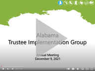 Decorative image of a power point slide "Alabama Trustee Implementation Group" Annual Meeting December 9, 2021"