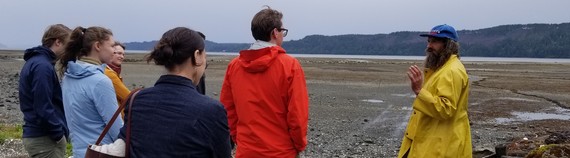 Evans School students at oyster farm