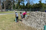  Volunteers bagging oyster cultch at the Savannah State University Marine Science Research Center. Credit: Savannah State University/Cameron Atkinson.