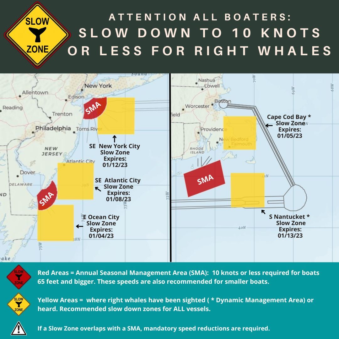 Map of Current Right Whale Slow Zones and Active Seasonal Management Areas