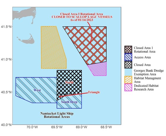 Map of scallop access area with Closed Area 1 highlighted