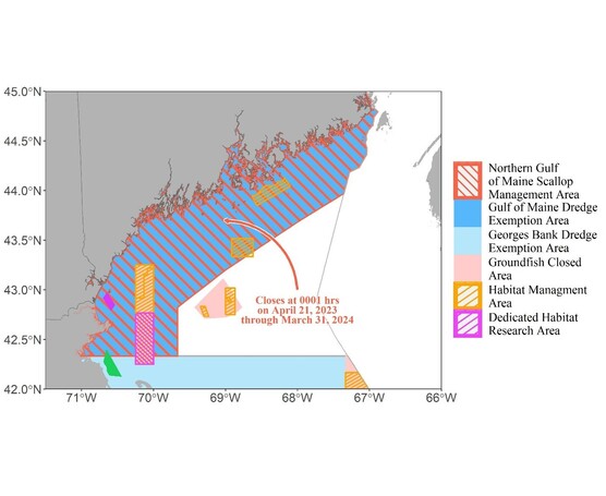 Map of closures for the Northern Gulf of Maine Scallop Management Area.