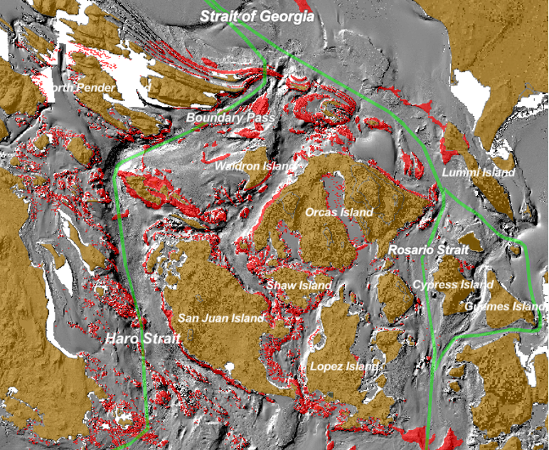 map showing predicted embedment sites