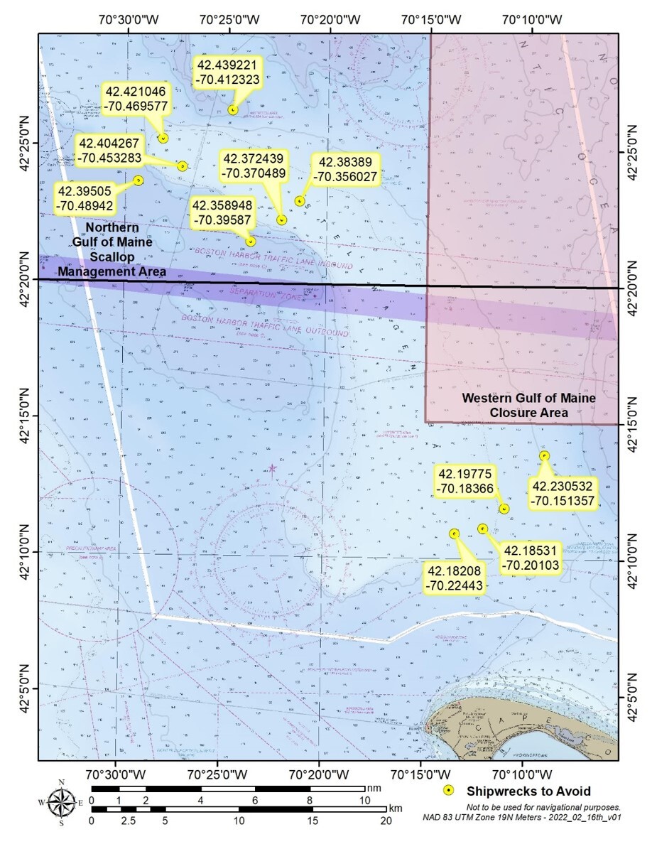 Location of Shipwrecks to Avoid on Stellwagen Bank