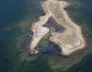 An aerial view of Buzzards Bay is shown. 