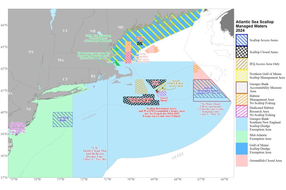 Atlantic sea scallop managed waters and closures off the northeast. 