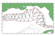 map of Gulf of Mexico with lines criss-crossed throughout