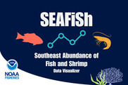 logo with fish, shrimp, data, and text, "SEAFiSh Southeast Abundance of Fish and Shrimp Data Visualizer"