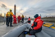 The response team gathers to help an entangled Cook Inlet beluga. Credit: Carrie Goertz, Alaska Sea Life Center