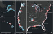 Colorful bivariate choropleth map showing coastal counties where CRSI and BRIC total resilience scores agreed and disagreed.