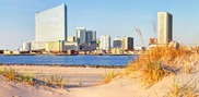 Beach and urban skyline of Atlantic City, NJ. 