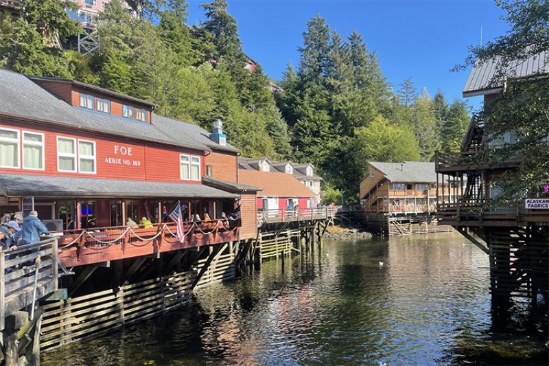 Buildings along the water in Ketchikan, Alaska.