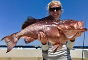 Angler holding Red Grouper credit Hubbards Marina