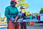 GulfCorps Member Alexis Powell prepares to work on a habitat restoration project. Credit: Alexis Powell