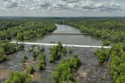 The Juliette Dam is the first structure blocking upstream passage for migratory fish in the Ocmulgee River. Credit: Alan Cressler.