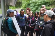 Stori Oates discusses water quality test results with middle school students in Juneau, Alaska. Credit: ANSEP.