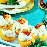 Platters filled with peachy scallops