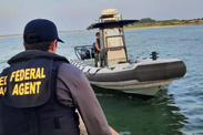 State and federal enforcement officers coordinating patrol efforts off Cape May, New Jersey.