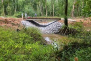 A newly built bridge over a former culvert site will allow fish to migrate freely. Credit: The Nature Conservancy