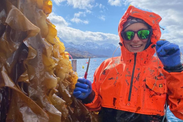 Adelia Myrick harvesting kelp in Kodiak, Alaska