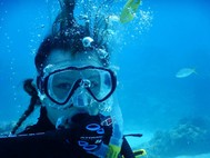student prepares for coral restoration in an underwater dive