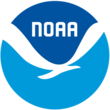 The blue and white National Oceanic and Atmospheric Administration Logo