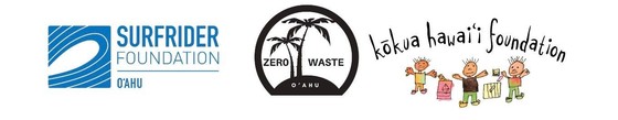 Logos for Surfrider Foundation O'ahu, Zero Waste O'ahu, and Kokua Hawai'i Foundation.