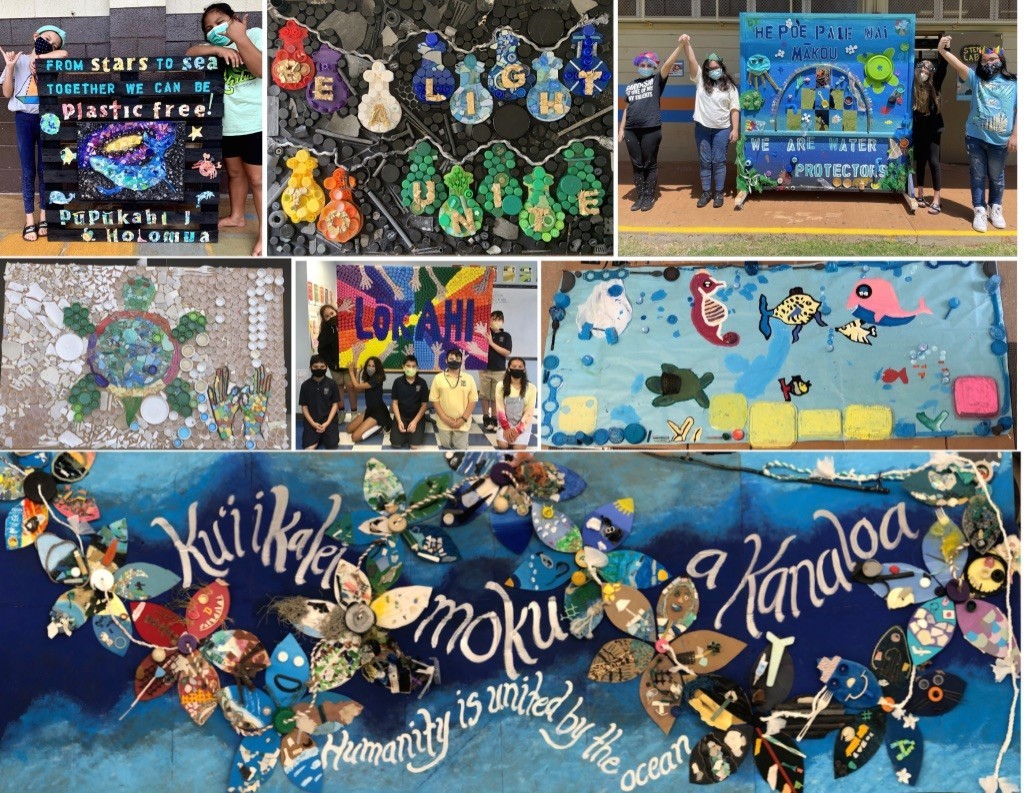 Plastic Free Hawaiʻi School Mural Art Show submissions and students. 